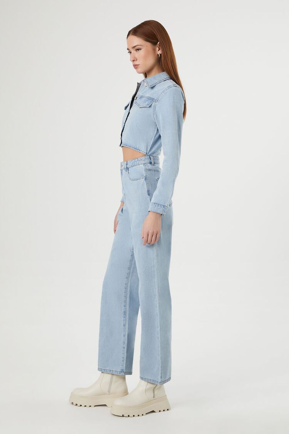 Denim Cutout Straight-Leg Jumpsuit